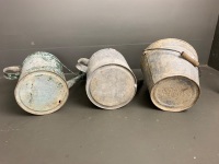 2 Galvanised Wattering Cans (1 without rose) + Galvanised Bucket - 3