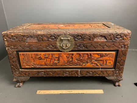 Carved Camphot Laurel Storage Chest