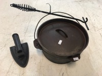 Cast Iron Camp Oven and Lid Lifter + Old Iron