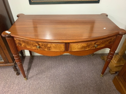 Timber and Brass Footed 2 Drawer Bowfronted Side Table