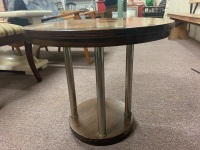 Savidge and Kiler, Bundaberg, Round Inlaid Deco Side Table with Plaque on Base Reading: with compliments of the Art Moderne Furniture Showrooms - 2