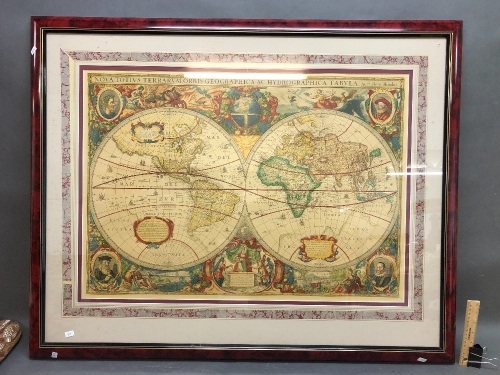 Large Framed Vintage Style Map