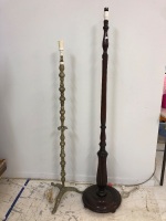 2 Standard Lamp Bases - 1 Carved Timber & 1 Brass Effect