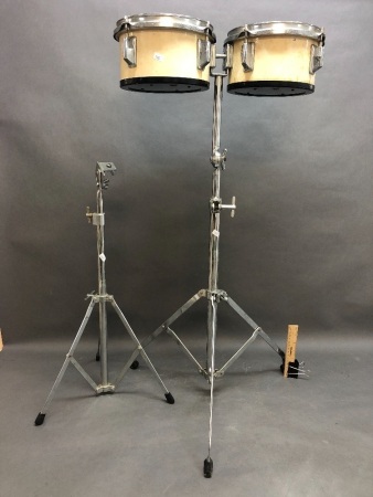 Pair of Small Pearl Brand Drums on Chrome Stand + Another Stand & Carry Box
