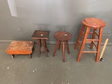 4 Various Size/Style Wooden Stools