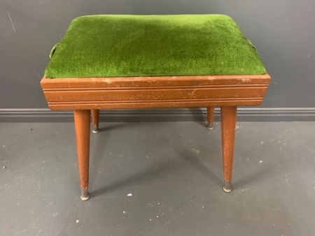 Green Velvet & Wooden Sewing Stool + Sewing Accessories