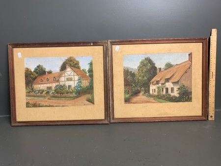 Pair of Cottages Painting signed J.B Harlow