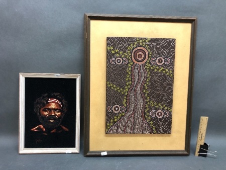 2 Aboriginal Artworks - Green Parrot Dreaming & Aboriginal Man
