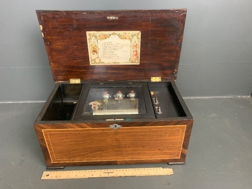 Antique Swiss Music Box in Inlaid Cabinet