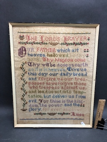 Antique Framed Cross Stitch of The Lords Prayer