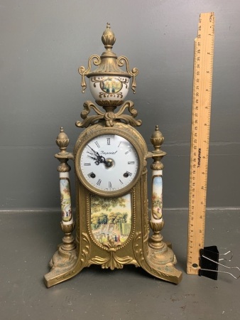 Vintage Italian Imperial Gilt and Porcelain Chiming Mantle Clock 