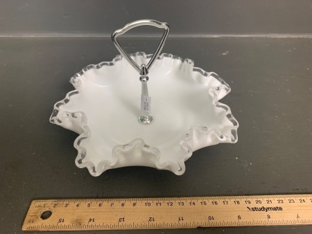 Vintage Stemmed Fenton Milk Glass Candy Dish