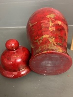 Burgundy and Gold Asian Style Ginger Jar - 3