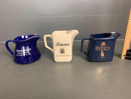 3 Vintage Whisky Jugs - Dewars, Ballantines and Teachers