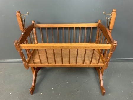 Vintage Wooden Cot with Brass Fittings - Display use only