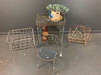 Lot of Assorted Metal Items inc. Child's Chair, Magazine Rack, Bottle Rack etc... 