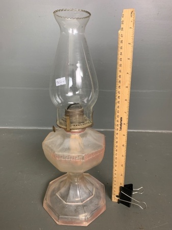 Vintage Frosted Pink Glass Table Kerosene Lamp