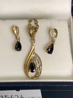 9ct Gold, Sapphire and Diamond Pendant and Earings