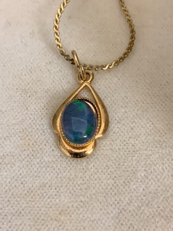 9ct Gold Gold and Opal Pendant with Plated Chain