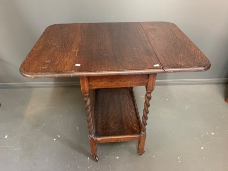 Antique Oak Barley Twist Dropside Tea Trolley