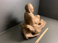 Large Hand Carved Elmwood Laughing Buddha - 3