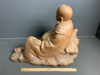 Large Hand Carved Elmwood Laughing Buddha - 4