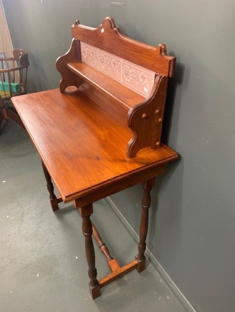 Vintage Wash Stand with Turned Legs and Tile Backing