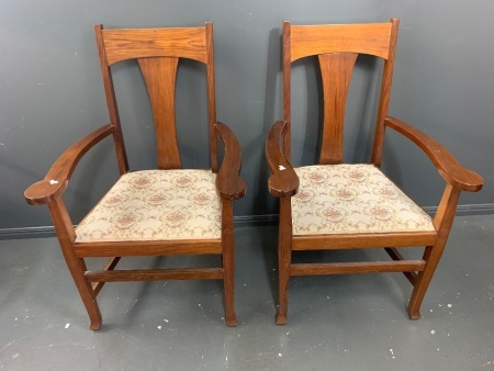 2 Vintage Carver Chairs with Embroidered Seats