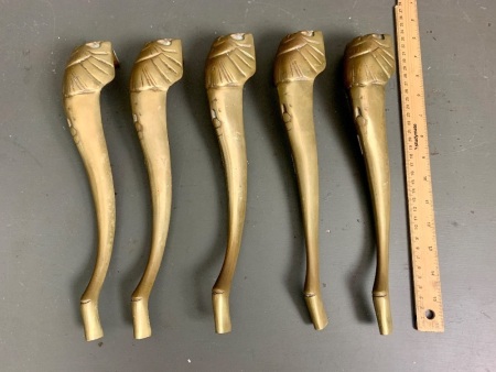 5 Brass Mid-Century Coffee Table Legs with Lion Heads