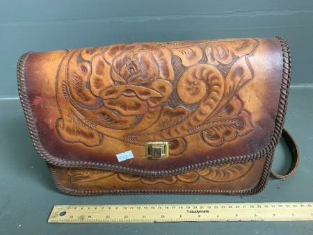 Vintage Tooled and Laced Leather Handbag