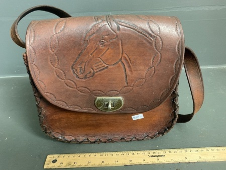 Vintage Tooled and Laced Leather Handbag 