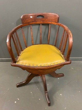 Antique Swivel Captains Chair with Leather Seat