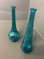 2 blue Italian Genie bottles - no stoppers - tallest app. 400mm - 3