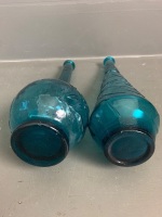 2 blue Italian Genie bottles - no stoppers - tallest app. 400mm - 4