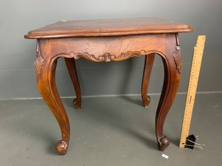 Small solid Australian Cedar side table, nicely carved with cabriole legs