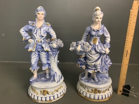 Antique German Ceramic Man and Woman Figurines