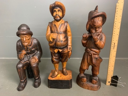 3 Vintage Carved Wooden Statues- possibly German