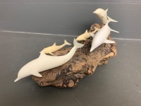 John Perry School of Dolphins and Pups Sculpture on Burl wood  - 2