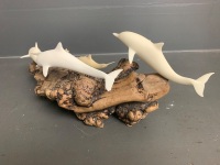 John Perry School of Dolphins and Pups Sculpture on Burl wood  - 3