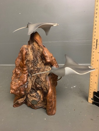 John Perry Manta Ray Airbrushed Sculptures on Burl wood