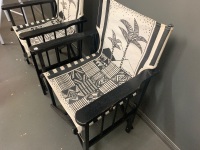 Pair of Wooden Frame Folding Outdoor Chairs with Printed Canvas Seat by Sandy De Beyer - 3