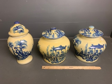 3 Vintage Chinese Ginger Pots by Baum bros