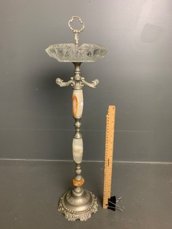 Glass Top Ash Tray Stand with Metal + Marble