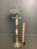 Glass Top Ash Tray Stand with Metal + Marble