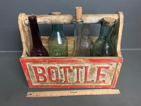 Wooden Bottle Carry with Bottles