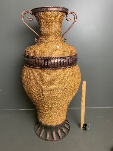 Large Rattan and Steel Vase