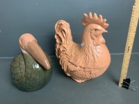 Terracotta Rooster & Pelican