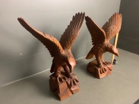 Pair Eagles Hand Carved Wooden - 3