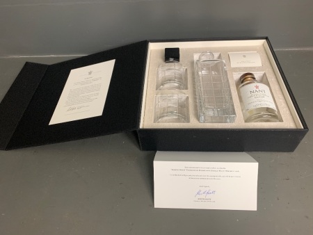 Beautifully Boxed Orrefors Crystal Decanter Set from Nant Distillery