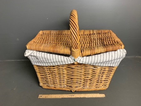 Heavy Duty Double Lidded Cane Basket - Fabric Lined